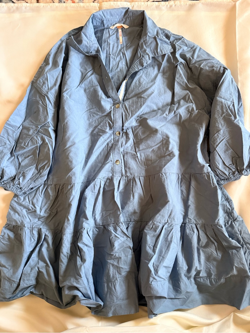 Free People Dusty Blue Tiered Button-Up Trench Dress